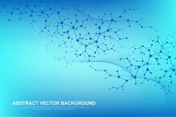 Scientific molecule background for medicine, science, technology, chemistry. Wallpaper or banner with a DNA molecules. Vector geometric dynamic illustration