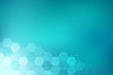 Obraz premium Geometric background texture with molecular structures and chemical engineering. Abstract background of hexagons pattern.
