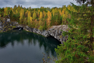 Russia. Karelia. Ruskeala mountain Park is a former marble quarry filled with groundwater.