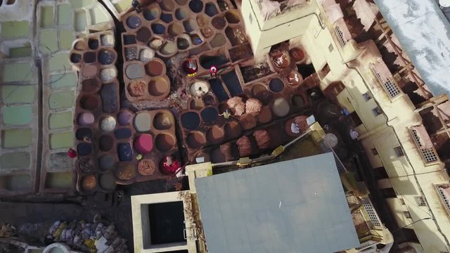Marocco, Fez, tannery, aerial drone footage 4k 