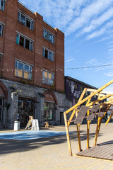  September 2018, Tallinn, Estonia. Creative modern urban space with graffiti, cafes, shops and studios