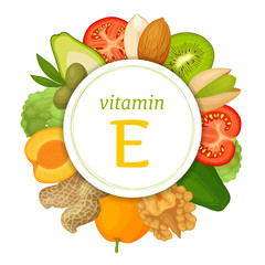 Vitamin e content in various products. Vector infographics on the topic of health and diet.