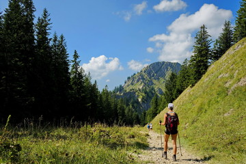 Fototapeta na wymiar Junge Frau beim Wandern in den Alpen