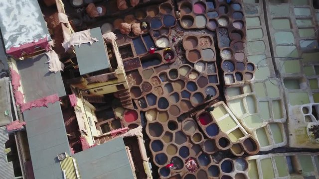 Marocco, Fez, tannery, aerial drone footage 4k 