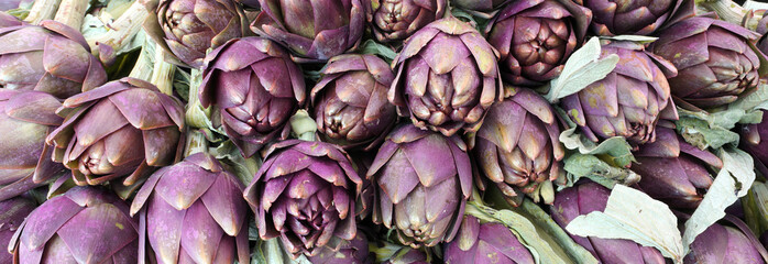background of green ripe artichokes