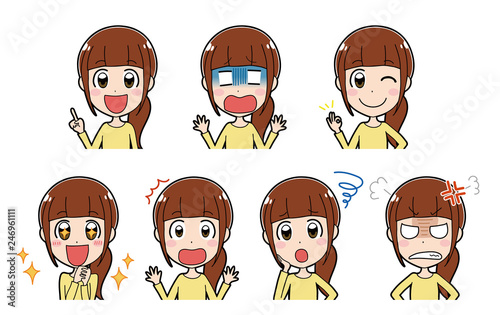 かわいい女性のアイコンイラストセット 30s Wall Mural 3 はしもとあやね えな屋