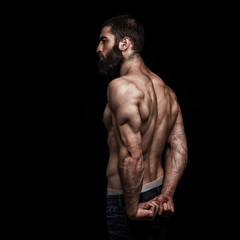 strong athletic beardy mans back isolated - 246961386