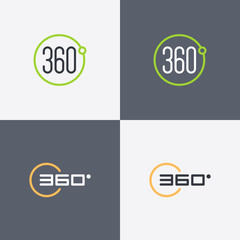 360 degrees view vector icons for virtual reality, video and panoramic images