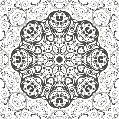 Seamless floral pattern motif coloring mandala drawn with a pen. black and white. Ethnic, fabric, motifs. Vector, abstract flower mandala. Decorative elements for design. EPS 10.