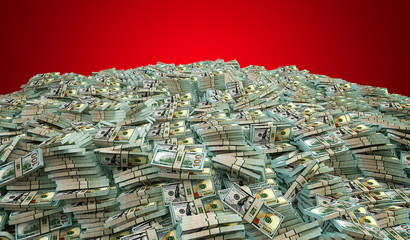 Pile of new 100 Dollar bills - 3d rendering 