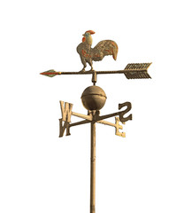 wind vane to indicate the wind direction and the metal cock abov - obrazy, fototapety, plakaty