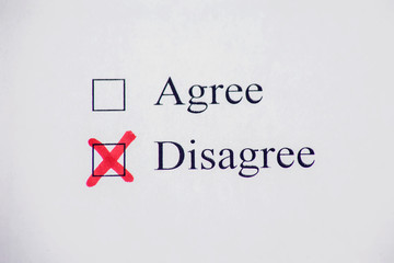 Checklist box - Agree, Disagree. Check form concept