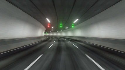 Fototapeta na wymiar Travel through the illuminated tunnel with motion blur 3D rendering