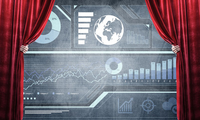 Business success strategy concept presented by infographs on concrete wall