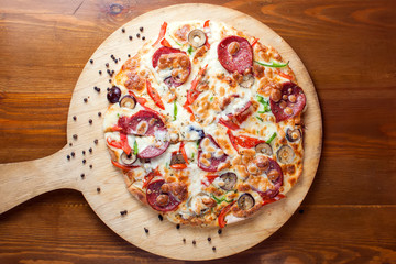 Tasty Pepperoni pizza with salami. Food concept