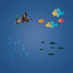 vector tropical sea set with fish, bubbles and corals. Marine element