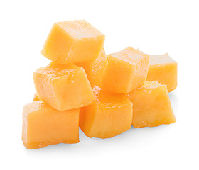 mango cube slices isolated on the white background