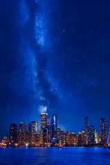 Crédence de cuisine en verre imprimé Bleu foncé Paysage urbain du centre-ville de Chicago de nuit