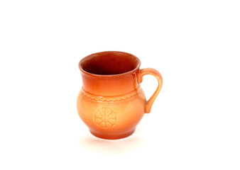 old clay jug isolated on white background