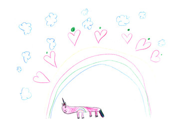 Das Einhorn unter dem Regenbogen der Liebe - Kinderbild