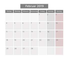 German Calendar February 2019