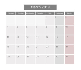 Calendar March 2019