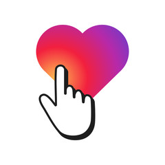 Hand cursor clicking on a heart shape.