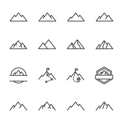Vector set of mountain line icons.