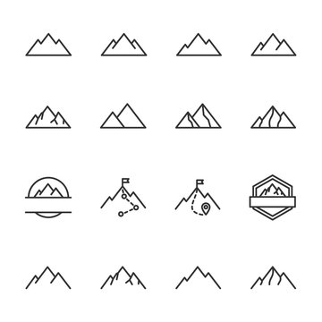 Vector set of mountain line icons.