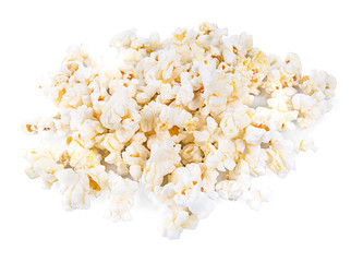 Popcorn in white plate on white background