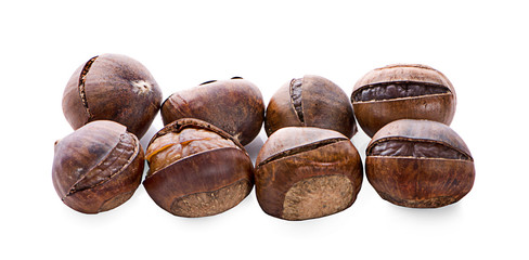 Chestnuts on white background.