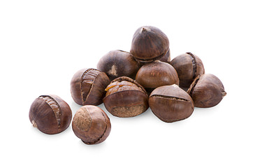 Chestnuts on white background.