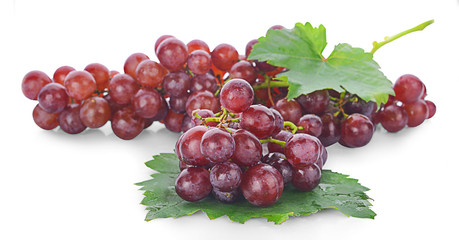 Red grape with leaf isolated on white background