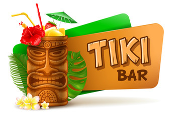 Tiki Bar Label With Tiki Cocktail © Pagina
