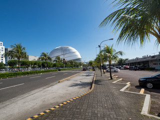 MANILA, Philippines - November, 2018: Overview of SM Mall of Asia facade in Manila. Shoemart (SM) brand is a chain of shopping malls in the Philippines.