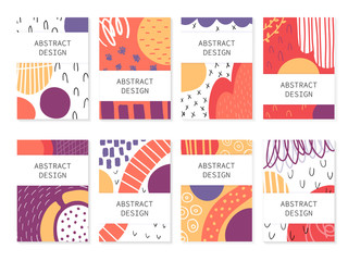 Abstract colorful backgrounds set. Hand drawn templates for card, flyer and invitation design. Vector illustration.