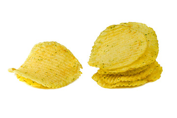 Potato chips are isolated on a white background