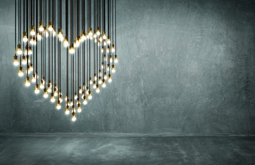 light bulbs heart, loft style, Valentine and love concept.
