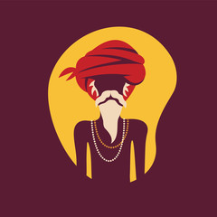 Indian old man in traditional clothes. Vector illustration. 