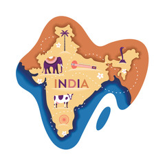 India map, vector flat illustration, white background. 