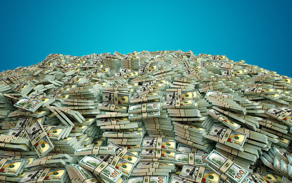 Pile of new 100 Dollar bills - 3d rendering 