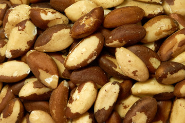 Close up picture of Brazil nuts, food background. top view