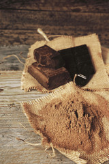 Mix of chocolates and cocoa powder