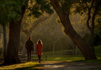 Israeli national park in Ashkelon January 11, 2019. A young couple of lovers walking along the avenue
