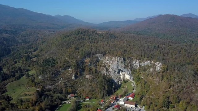 Aerial view of Predjama Castle, Slovenia