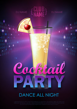 Disco cocktail party poster vector illustration