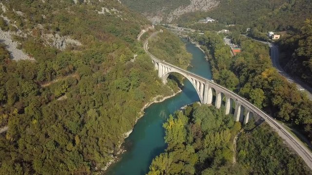 Aerial view of Solkan Bridge, Slovenia