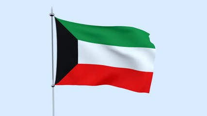 Flag of the country     Kyrgyzstan  flutters against the blue sky. 3D rendering