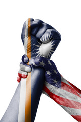 AMERICAN VS Marshall islands, Fist painted in colors of Marshall islands flag, fist flag, country...