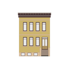 Cartoon classic flat colorful building facade on white background. Architecture icon highly detailed city front view abstract house. Skyscraper construction. Vector illustration